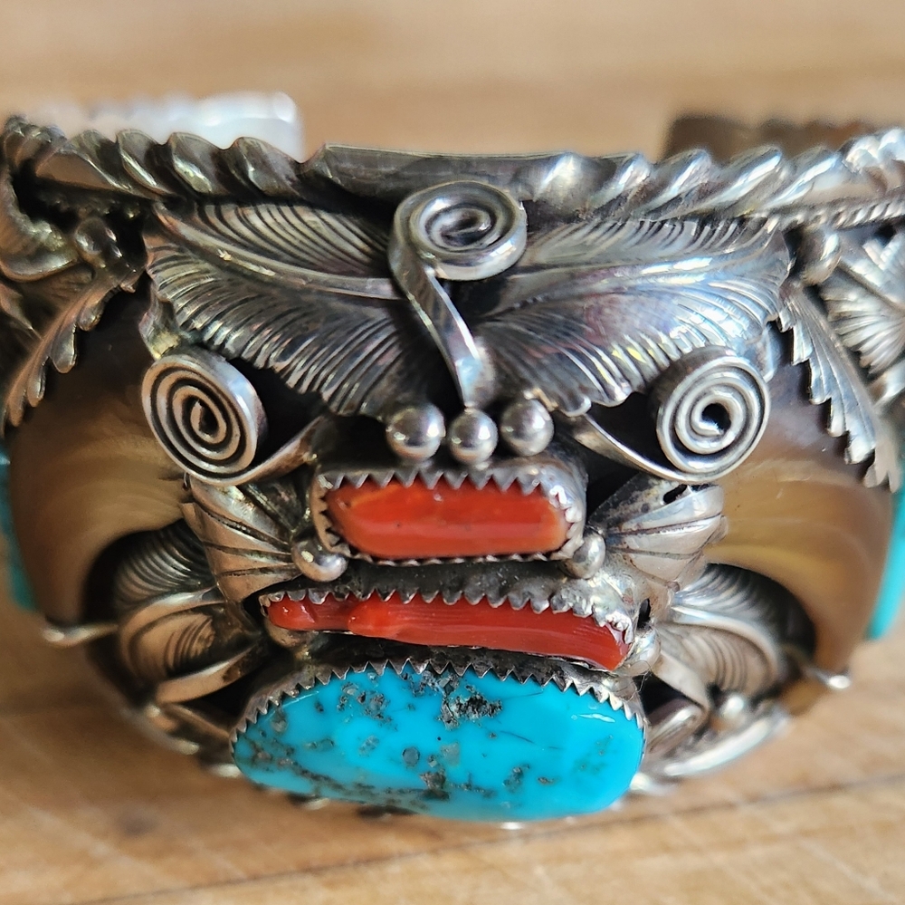 Native American Bear Claw Turquoise Cuff Bracelet